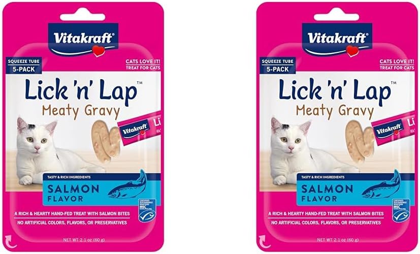 Vitakraft Lick 'n' Lap Meaty Gravy Cat – Salmon – Great for Bonding – Low Calorie Wet Cat Treat - 20 Pack