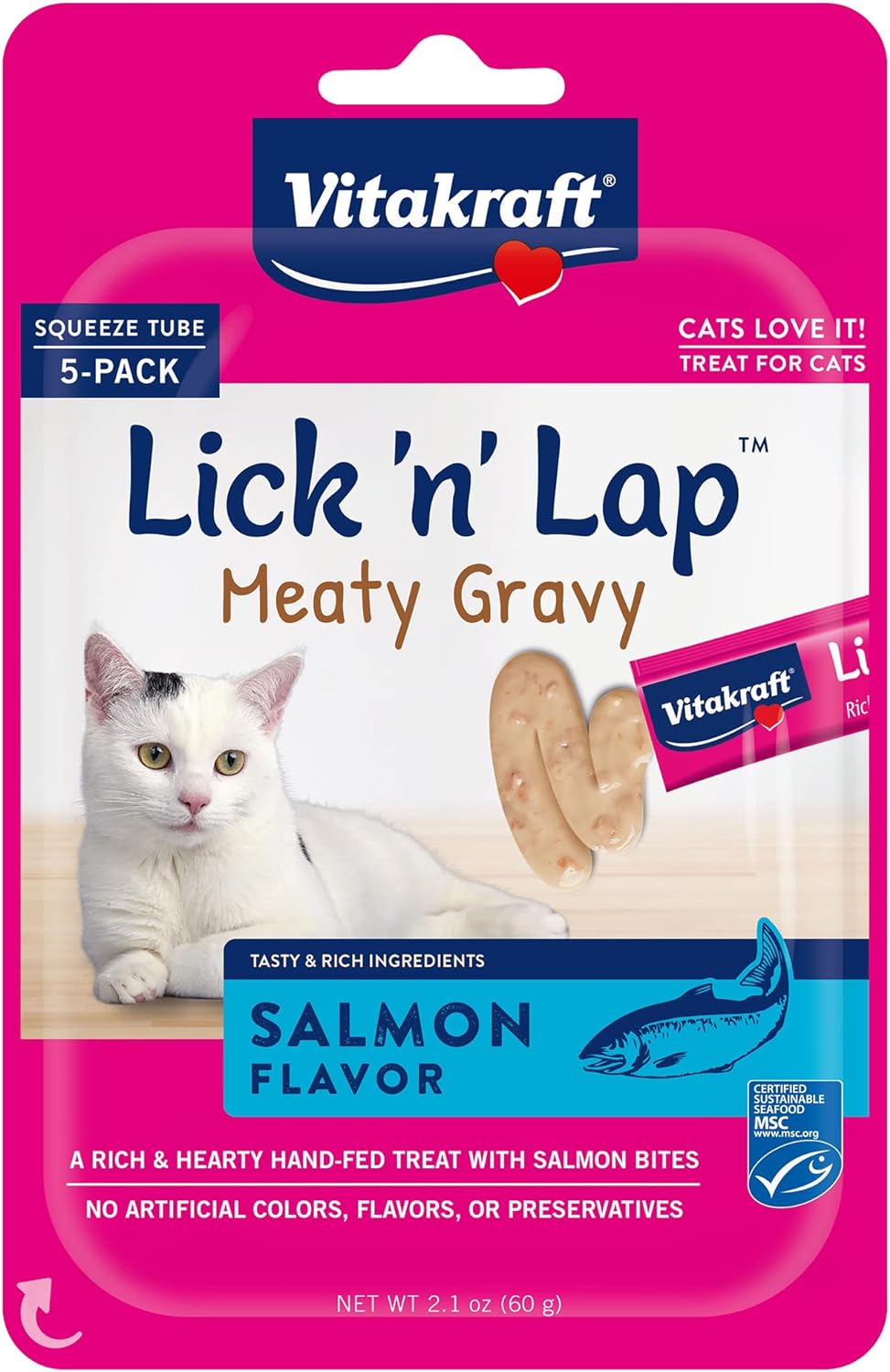 Vitakraft Lick 'n' Lap Meaty Gravy Cat – Salmon – Great for Bonding – Low Calorie Wet Cat Treat - 20 Pack