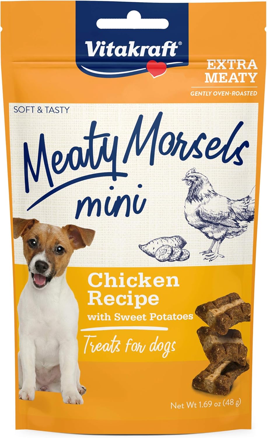 Vitakraft Meaty Morsels Mini Treats for Dogs - Chicken with Sweet Potatoes - Super Soft Dog Treats for Training - Two Layers of Gently Oven-Baked Meaty Goodness