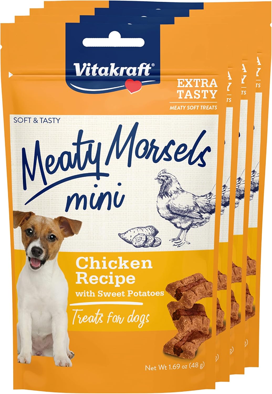 Vitakraft Meaty Morsels Mini Treats for Dogs - Chicken with Sweet Potatoes - Super Soft Dog Treats for Training - Two Layers of Gently Oven-Baked Meaty Goodness