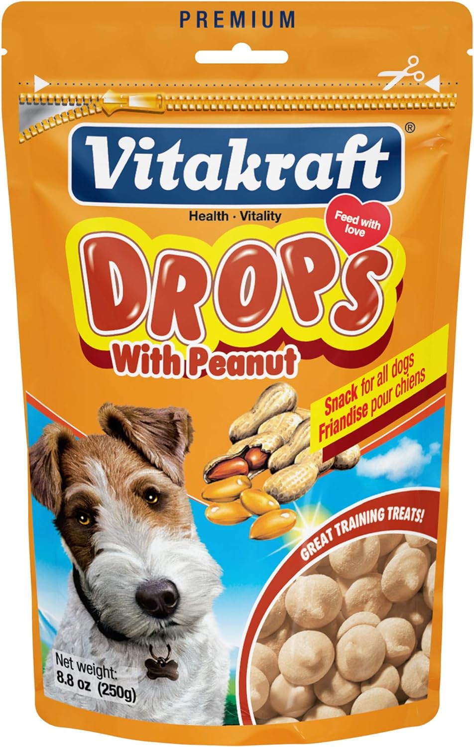 Vitakraft Drops with Peanut Treats for Dogs, Bite-Sized Training Snacks, 8.8 Ounce Pouch