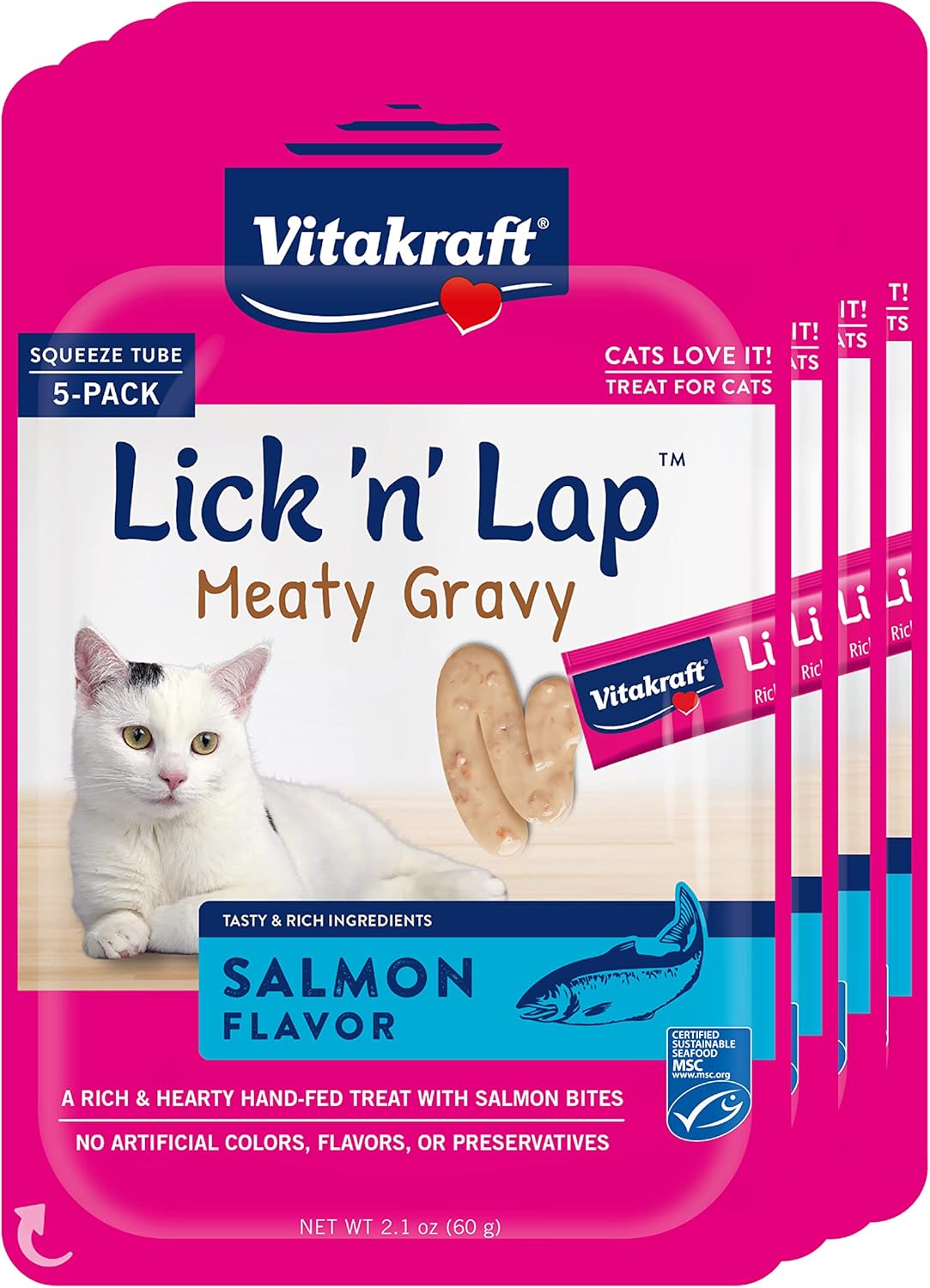 Vitakraft Lick 'n' Lap Meaty Gravy Cat – Salmon – Great for Bonding – Low Calorie Wet Cat Treat - 20 Pack